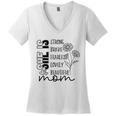 She Is Mom Celebrating Motherhood Women's V-Neck T-Shirt