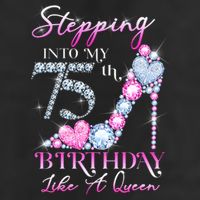 Stepping Into My 75th  Birthday Like A Queen 7 Panel Mesh Trucker Snapback Hat