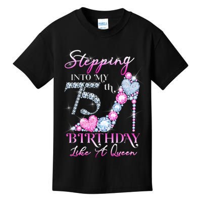 Stepping Into My 75th  Birthday Like A Queen Kids T-Shirt