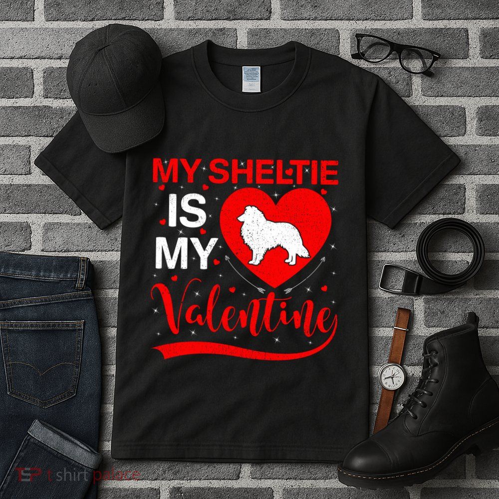 Sheltie Is My Valentine Heart Shape Sheltie Dog Valentine Tall T-Shirt