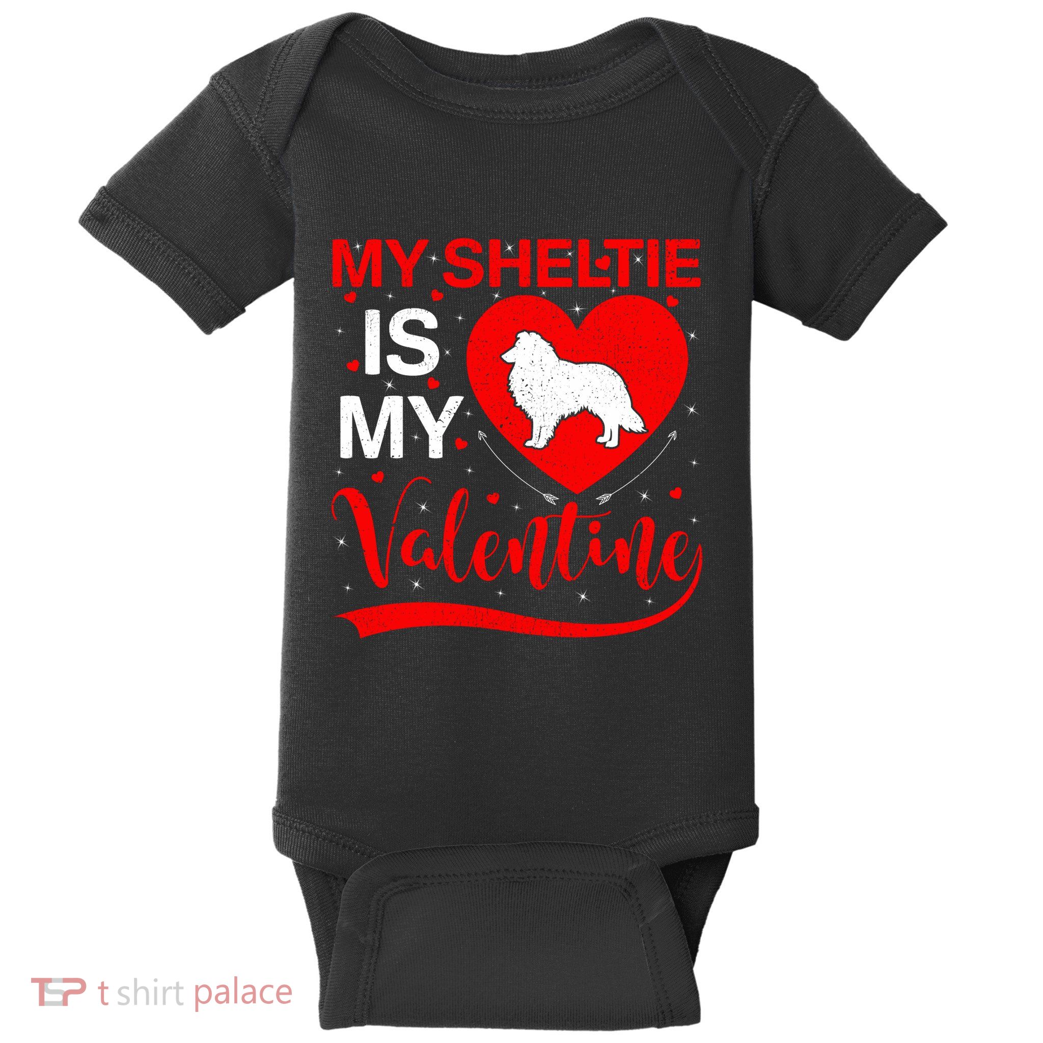 Sheltie Is My Valentine Heart Shape Sheltie Dog Valentine Baby Bodysuit