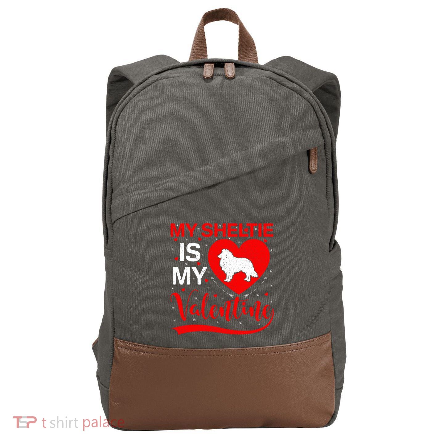 Sheltie Is My Valentine Heart Shape Sheltie Dog Valentine Cotton Canvas Backpack
