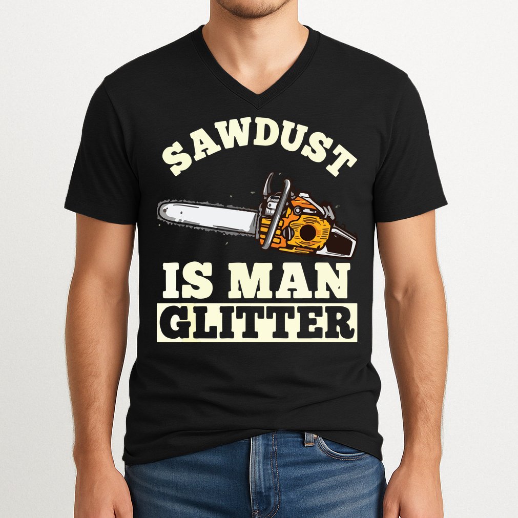 Sawdust Is Man Glitter I Chainsaw Lumberjack Tool V-Neck T-Shirt