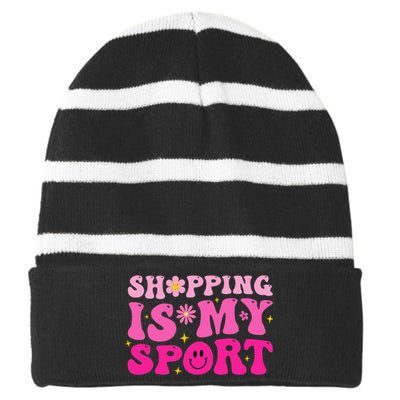 Shopping Is My Sport Funny Shopping Lover Striped Beanie with Solid Band