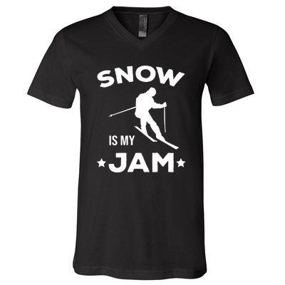 Snow Is My Jam Skiing Lover Gift For Skier V-Neck T-Shirt