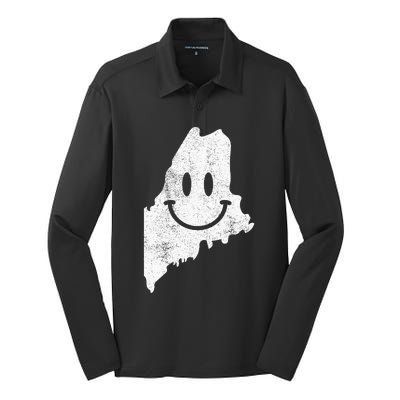 Smiling In Me – Funny Maine Happy Face Silk Touch Performance Long Sleeve Polo