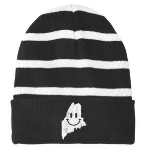 Smiling In Me – Funny Maine Happy Face Striped Beanie with Solid Band