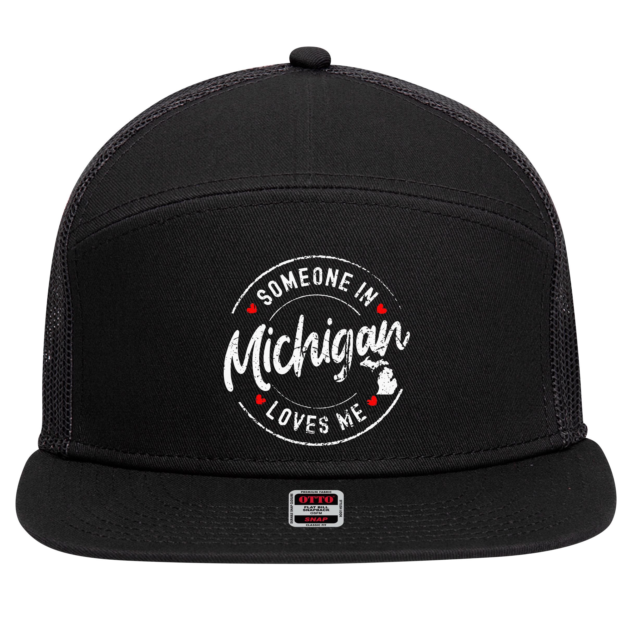 Someone In Michigan Loves Me Distressed Vintage Design 7 Panel Mesh Trucker Snapback Hat