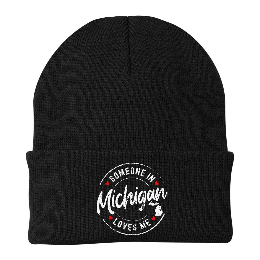 Someone In Michigan Loves Me Distressed Vintage Design Beanie