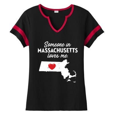 Someone In Massachusetts Loves Me Massachusetts Ladies Halftime Notch Neck Tee