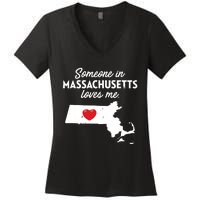 Someone In Massachusetts Loves Me Massachusetts Women's V-Neck T-Shirt