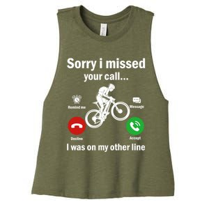 Sorry I Missed Your Call Was On Other Line Mountain Biking Gift Women's Racerback Cropped Tank