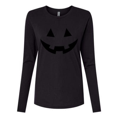 Simple Pumpkin Big Face Womens Cotton Relaxed Long Sleeve T-Shirt