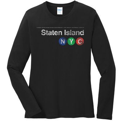 Staten Island New York Nyc Worn Design Ladies Long Sleeve Shirt