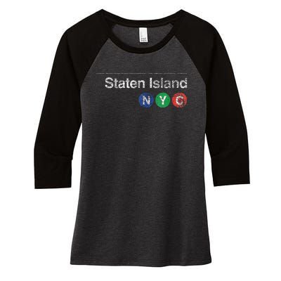 Staten Island New York Nyc Worn Design Women's Tri-Blend 3/4-Sleeve Raglan Shirt