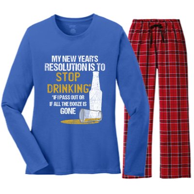 Stop Ing New Year Resolution Funny Beer Lover Gift Women's Long Sleeve Flannel Pajama Set 