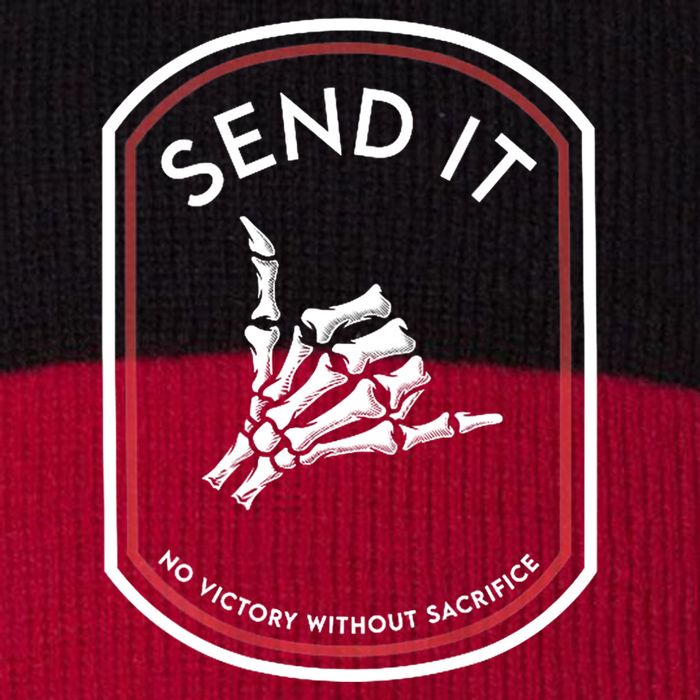 Send It No Victory Without Sacrifice Stripe Pom Pom Beanie
