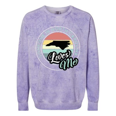 Someone In North Carolina Loves Me Vintage Sunset State Map Colorblast Crewneck Sweatshirt