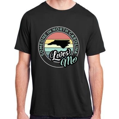 Someone In North Carolina Loves Me Vintage Sunset State Map Adult ChromaSoft Performance T-Shirt