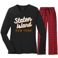 Staten Island Ny Retro Si Ny Women's Long Sleeve Flannel Pajama Set 