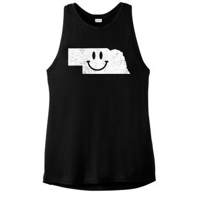 Smiling In NE – Funny Nebraska Happy Face Ladies PosiCharge Tri-Blend Wicking Tank