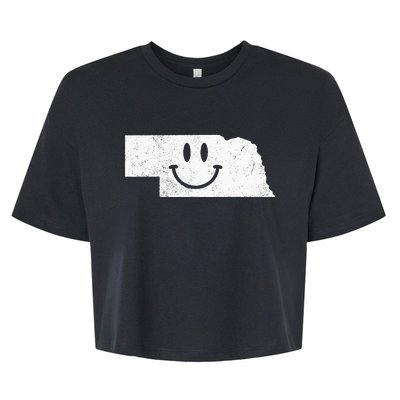 Smiling In NE – Funny Nebraska Happy Face Bella+Canvas Jersey Crop Tee