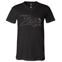 Someone In North Carolina Loves Me Funny State Map Design V-Neck T-Shirt