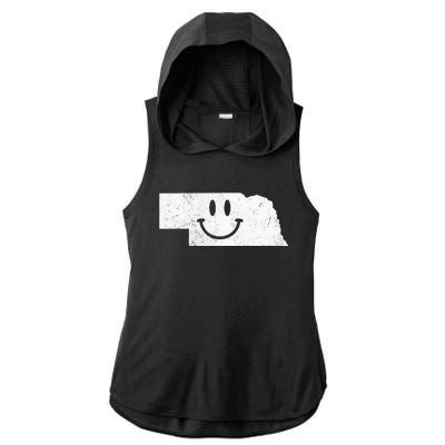 Smiling In NE – Funny Nebraska Happy Face Ladies PosiCharge Tri-Blend Wicking Draft Hoodie Tank