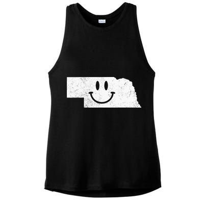 Smiling In NE – Funny Nebraska Happy Face Ladies PosiCharge Tri-Blend Wicking Tank