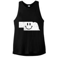 Smiling In NE – Funny Nebraska Happy Face Ladies PosiCharge Tri-Blend Wicking Tank
