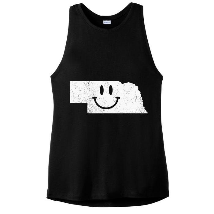 Smiling In NE – Funny Nebraska Happy Face Ladies PosiCharge Tri-Blend Wicking Tank
