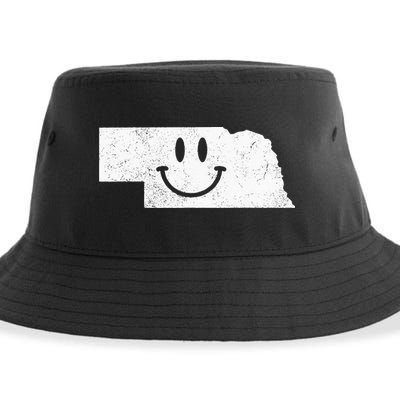 Smiling In NE – Funny Nebraska Happy Face Sustainable Bucket Hat