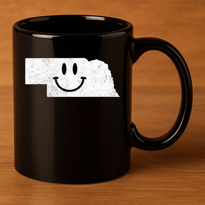 Smiling In NE – Funny Nebraska Happy Face 11oz C Handle Ceramic Mug