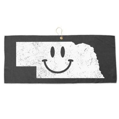 Smiling In NE – Funny Nebraska Happy Face Large Microfiber Waffle Golf Towel