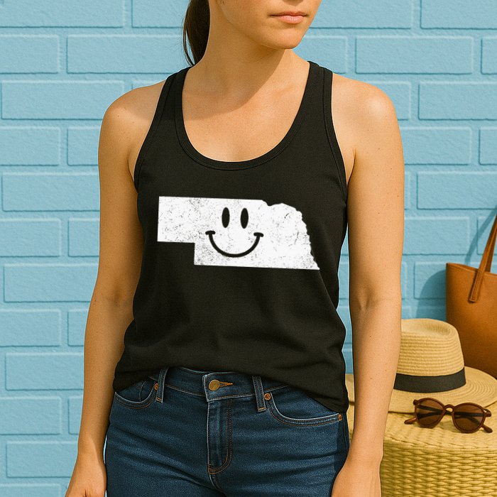 Smiling In NE – Funny Nebraska Happy Face Womens Tank Top