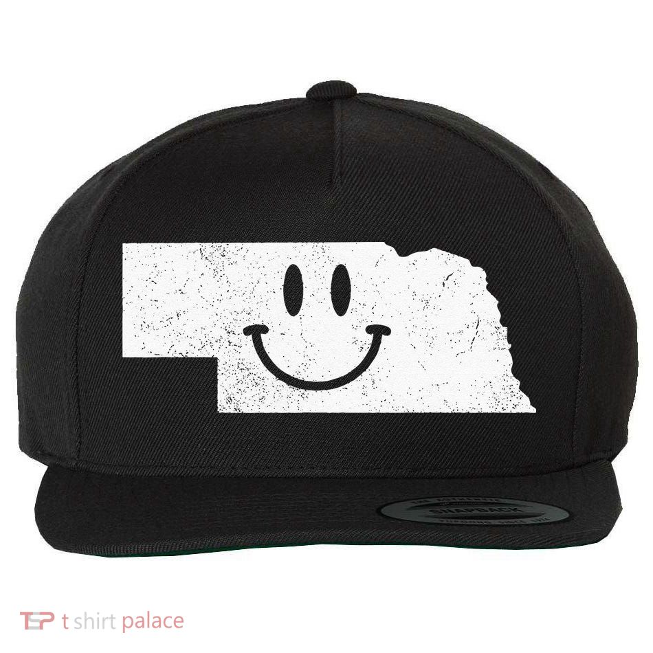 Smiling In NE – Funny Nebraska Happy Face Wool Snapback Cap