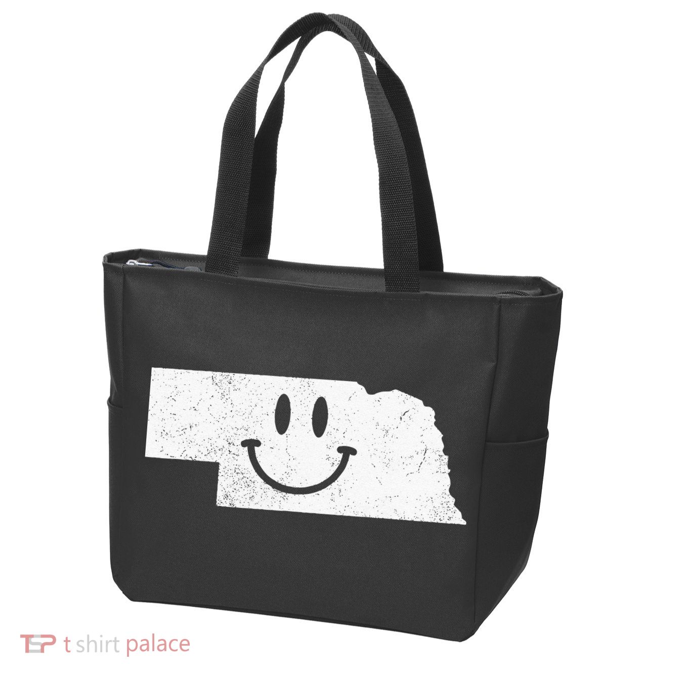 Smiling In NE – Funny Nebraska Happy Face Zip Tote Bag