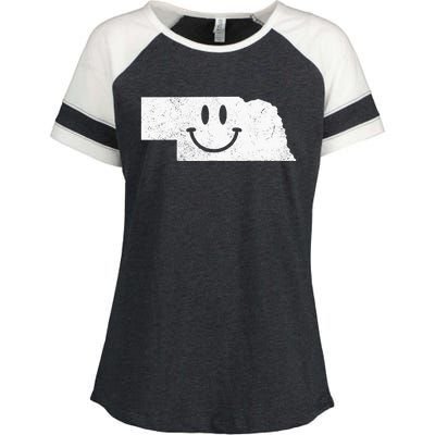 Smiling In NE – Funny Nebraska Happy Face Enza Ladies Jersey Colorblock Tee