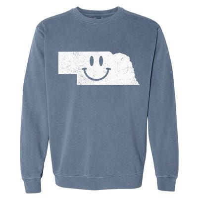 Smiling In NE – Funny Nebraska Happy Face Garment-Dyed Sweatshirt