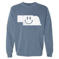 Smiling In NE – Funny Nebraska Happy Face Garment-Dyed Sweatshirt