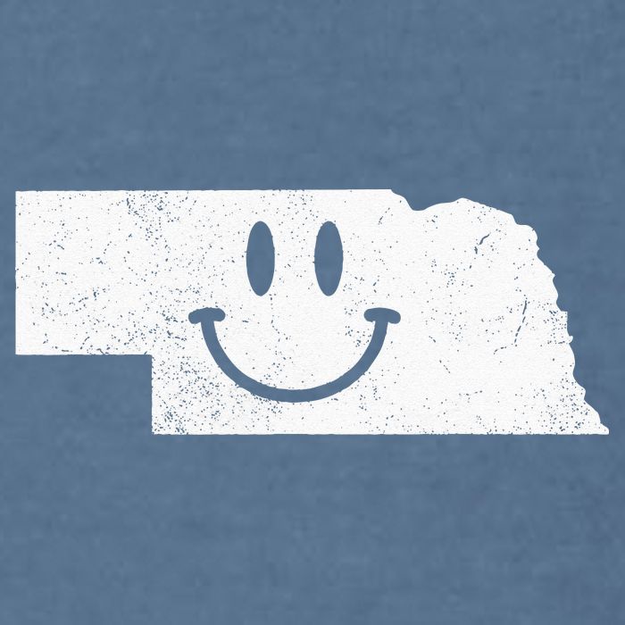 Smiling In NE – Funny Nebraska Happy Face Garment-Dyed Sweatshirt