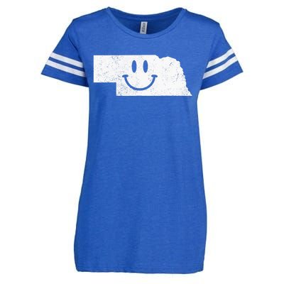 Smiling In NE – Funny Nebraska Happy Face Enza Ladies Jersey Football T-Shirt