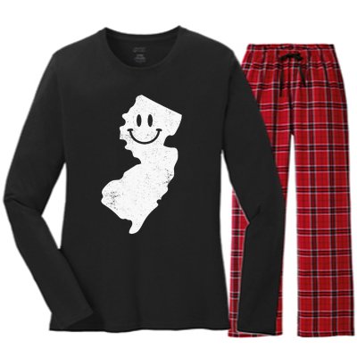 Smiling In NJ – Funny New Jersey Happy Face Women's Long Sleeve Flannel Pajama Set 