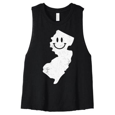 Smiling In NJ – Funny New Jersey Happy Face Women's Racerback Cropped Tank