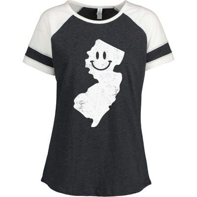 Smiling In NJ – Funny New Jersey Happy Face Enza Ladies Jersey Colorblock Tee