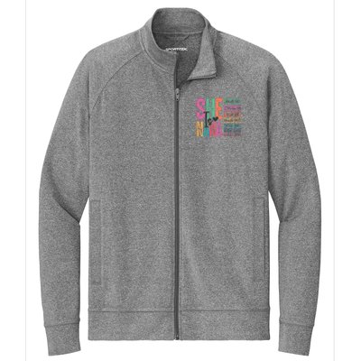 She Is Nana Christian Mothers Day Jesus Nana Religious Stretch Full-Zip Cadet Jacket