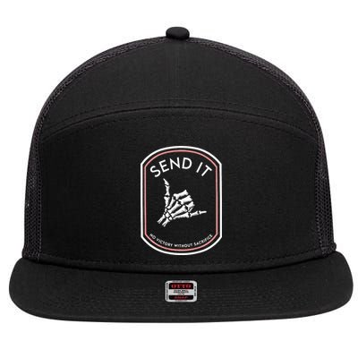 Send It No Victory Without Sacrifice (on back) 7 Panel Mesh Trucker Snapback Hat