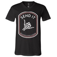 Send It No Victory Without Sacrifice (on back) V-Neck T-Shirt