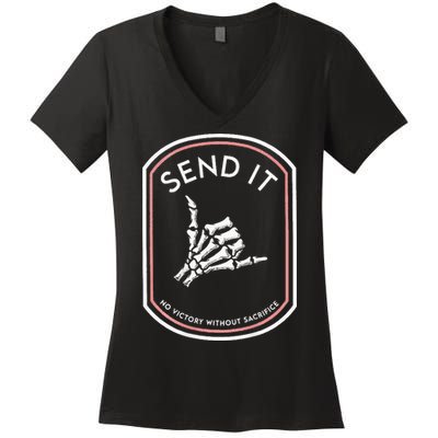 Send It No Victory Without Sacrifice (on back) Women's V-Neck T-Shirt