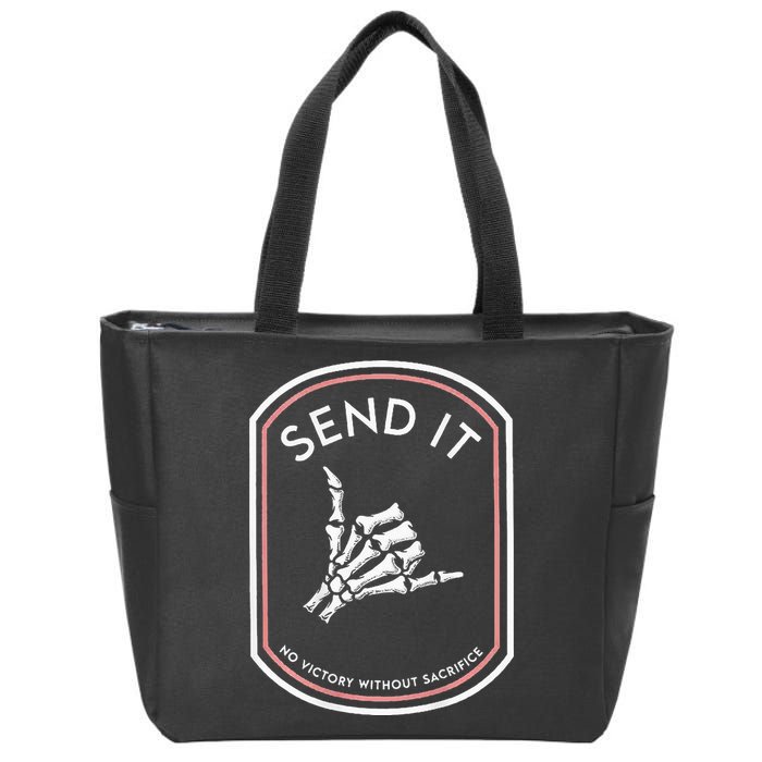 Send It No Victory Without Sacrifice (on back) Zip Tote Bag